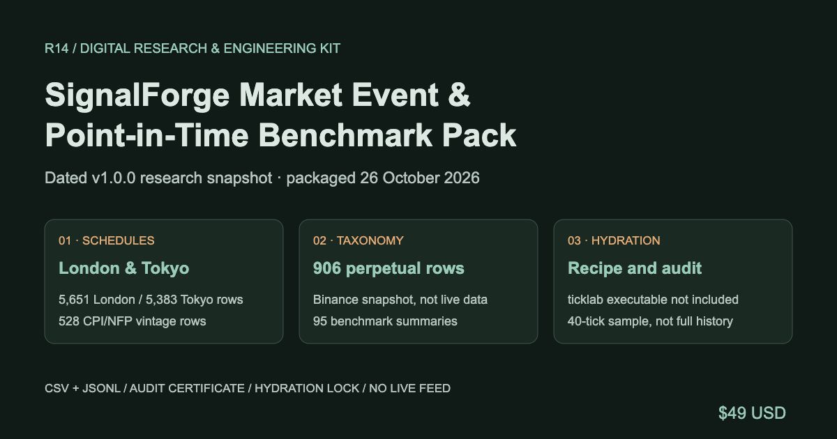 SignalForge Market Event & Point-in-Time Benchmark Pack — FX Fixings, Macro Vintages & Perp Taxonomy